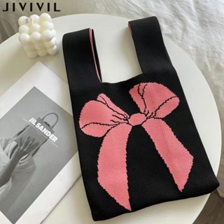 JIVIVIL·กระเป๋า Tote ขนาดใหญ่ความจุคันธนูขนแกะกระเป๋าไหล่ถัก