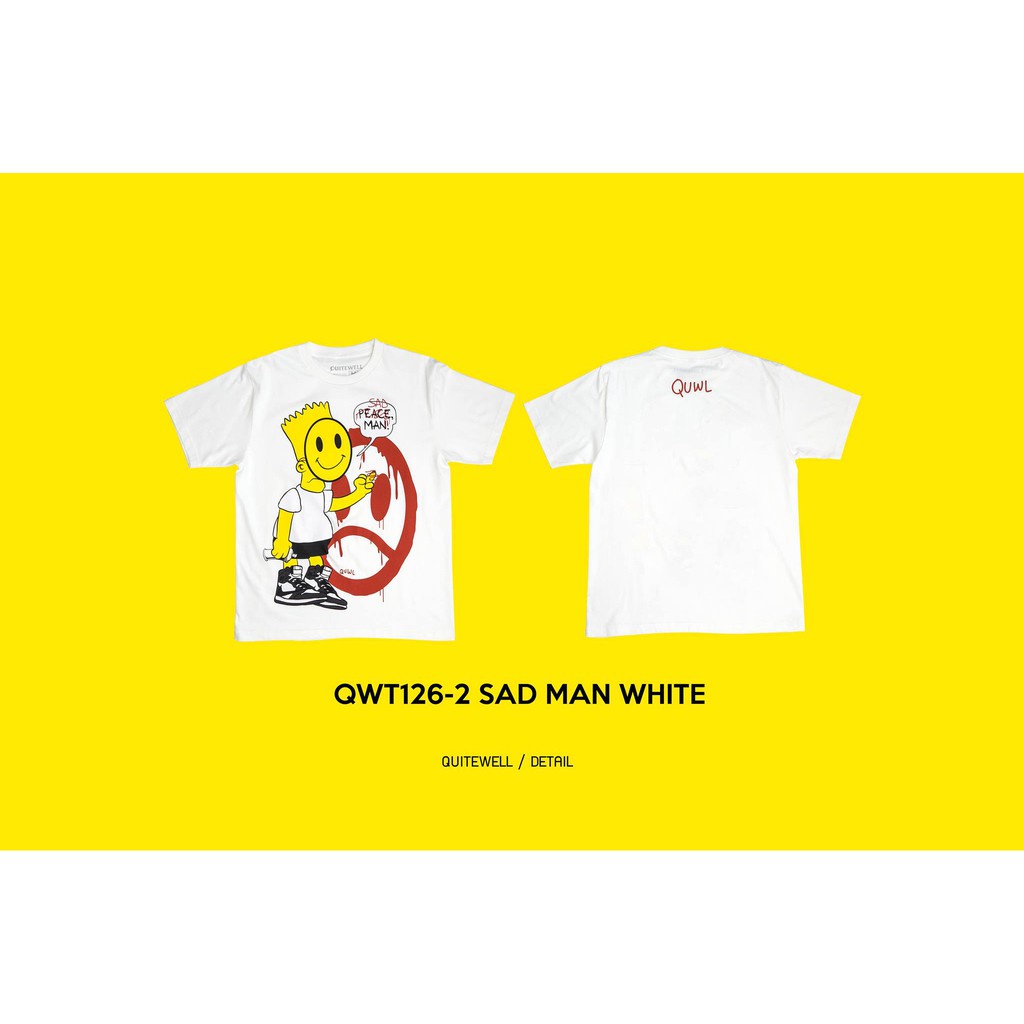 พร้อมส่ง ผ้าฝ้ายบริสุทธิ์ QWT126-2 SAD MAN WHITE T-shirt