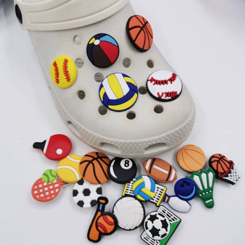 จี้การ์ตูนฟุตบอล Jibbitz Basketball Jibitz Crocs Pin Volleyball Tennis Shoe Charms Soccer Jibits Charm เครื่องประดับ สําหรับผู้หญิง
