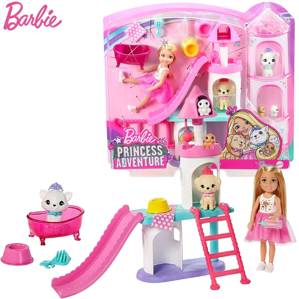 Barbie GML73 Princess Adventure Chelsea Pet Castle Playset with Blonde Chelsea Doll 4 Pets and Acces