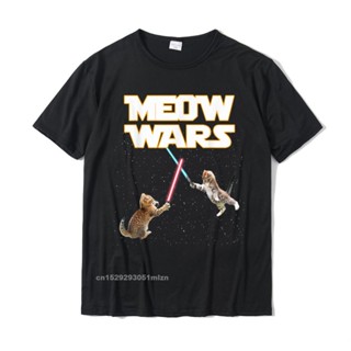 เสื้อยืด ผ้าฝ้าย พิมพ์ลายกราฟฟิค Meow Wars - Funny Cat Lover ขนาดใหญ่ สไตล์ฮาราจูกุ สําหรับผู้ชาย