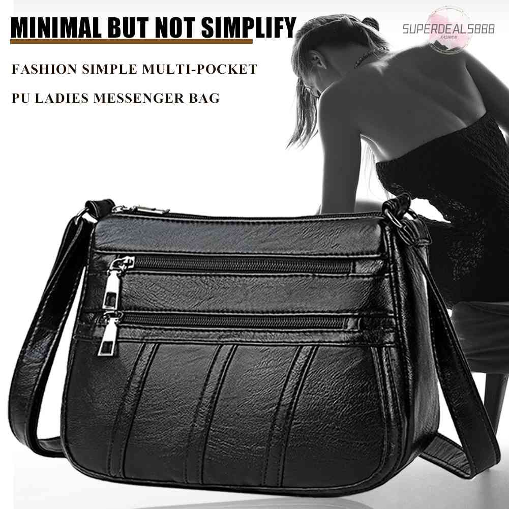 [SuperDeals888.th] กระเป๋าถือ กระเป๋าสะพายไหล่ สะพายข้าง หนัง PU มีหลายช่อง สีพื้น สําหรับผู้หญิง