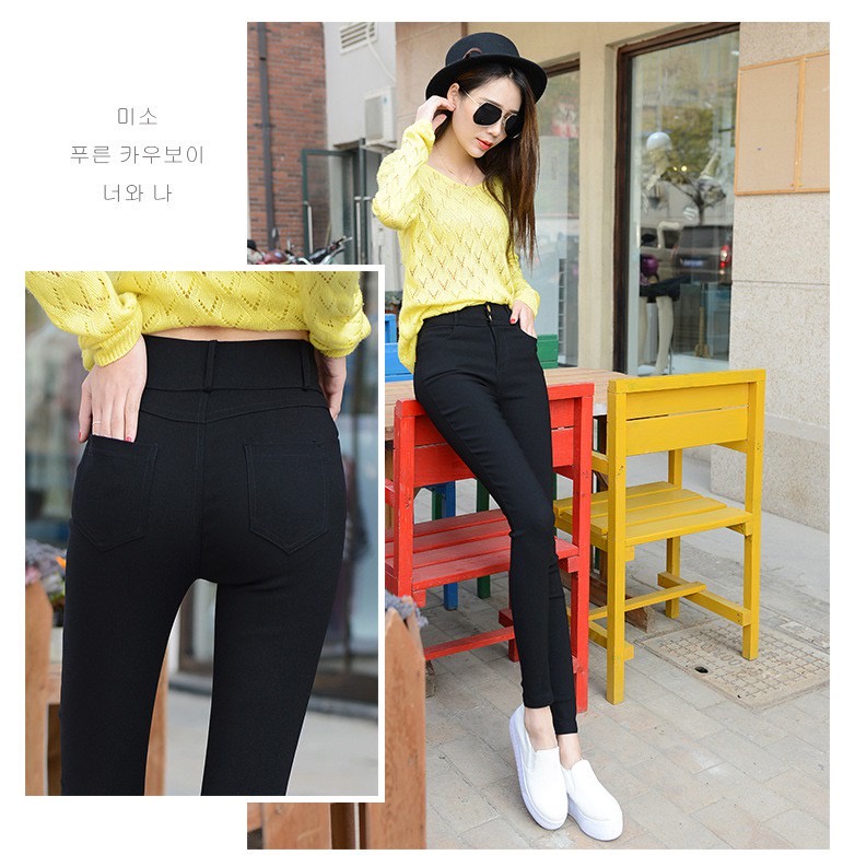 （ KZ-106）กางเกงสกินนี่สีดำ ผ้ายืดเก็บทรง - รูปที่ 4