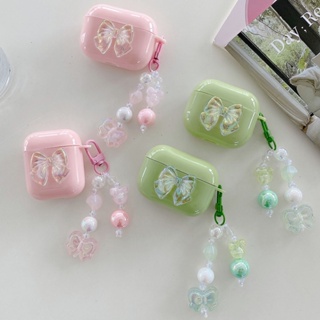 เคสหูฟังบลูทูธ ประดับโบว์เลเซอร์ พร้อมพวงกุญแจ สําหรับ AirPods 3 Pro 1 2