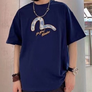 [พร้อมส่ง] เสื้อยืดแขนสั้น ปักลายนกนางนวล ดาว ดอกไม้ พระเจ้า EVISU สไตล์เรียบง่าย สําหรับผู้ชาย 2023