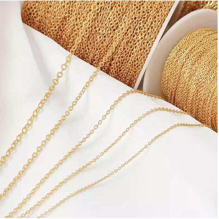 สายโซ่ 0 แบบแบน กึ่งสําเร็จรูป สีทอง สไตล์โบราณ สําหรับทําเครื่องประดับ สร้อยคอ สร้อยข้อมือ แฮนด์เมด DIY 0