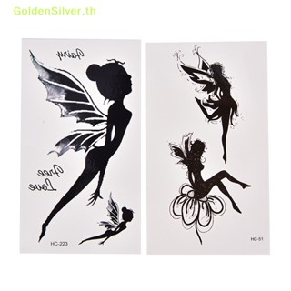 Goldensilver สติกเกอร์รอยสักชั่วคราว ลายนางฟ้า สีดํา กันน้ํา สําหรับผู้หญิง TH