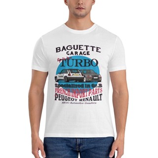 เสื้อยืด ผ้าฝ้าย พิมพ์ลาย Baguette Garage Turbo Peugeot Renault แฟชั่นสไตล์วินเทจ