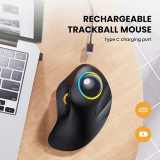 Jomaa EM03 ไร้สาย BluetoothTrackball เมาส์ชาร์จ Ergonomic RGB Backlit Rollerball เม้าส์สําหรับ Windows Mac iPad