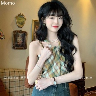 momo~ใหม่สไตล์วินเทจหรูด้านบนนุ่มลายสก๊อตแขวนคอเชือกแขวนเสื้อกั๊ก MX224