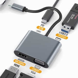 4k Type C เป็น HDMI- เข้ากันได้กับ VGA USB 3.0 ตัวแปลง 4 In 1 USB C Dock Station Hub USB อะแดปเตอร์สายเคเบิล สําหรับโทรศัพท์ Macbook แล็ปท็อป