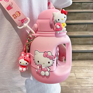 ขวดน้ํา พร้อมหลอดดูด ขนาดใหญ่ จุของได้เยอะ ลาย Hello Kitty Sanrio แฟชั่นฤดูร้อน สําหรับเด็กผู้หญิง