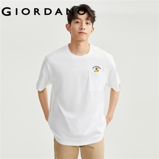 GIORDANO ผู้ชาย เสื้อยืดคอกลมแขนสั้นคอกลมปักลายหมีผ้าฝ้ายถัก Free Shipping 01023439