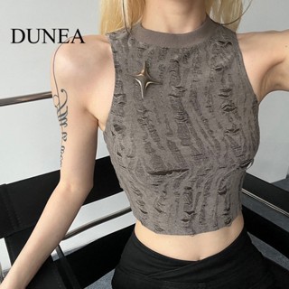 Dunea เสื้อครอปแขนกุด สีพื้น แฟชั่นสําหรับผู้หญิง