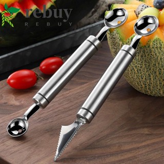 REBUY Ice Cream Melon Baller Watermelon Carving Tool Scoop Fruit Kitchen Stainless Steel DIY Dual-Purpose Salad Salad Spoon