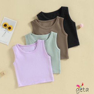 Geta-6-10 ปี เสื้อกล้าม สีพื้น ฤดูร้อน แขนกุด คอกลม ระบายอากาศ ชุดชั้นใน สําหรับเด็กผู้หญิง