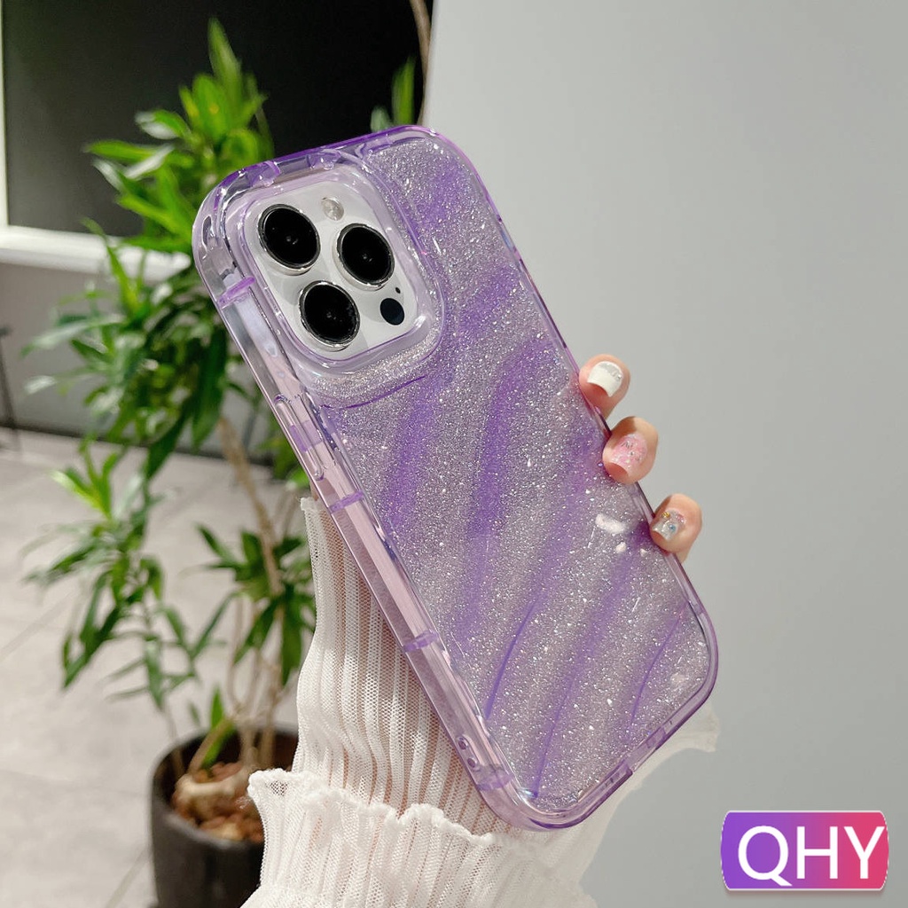 Qhy - เคสโทรศัพท์มือถือ ซิลิโคนนุ่ม ใส ลายคลื่นทะเล กลิตเตอร์ สีขาว สําหรับ iphone SE 7 8 PLUS XR 11 12 13 14 pro xs max