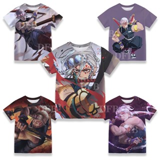 เสื้อยืดแขนสั้น พิมพ์ลายอนิเมะ Demon SlayerUzui Tengen 3 มิติ ระบายอากาศ สวมใส่สบาย แฟชั่นฤดูร้อน สําหรับเด็กผู้ชาย