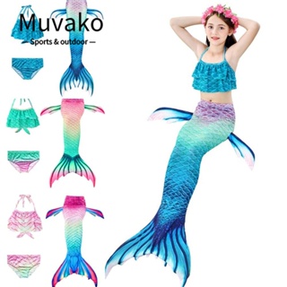 MUVAKO ชุดว่ายน้ําบิกินี่ หางนางเงือก แฟนซี หลากสี สําหรับเด็กผู้หญิง อายุ 3-14 ปี 3 ชิ้น