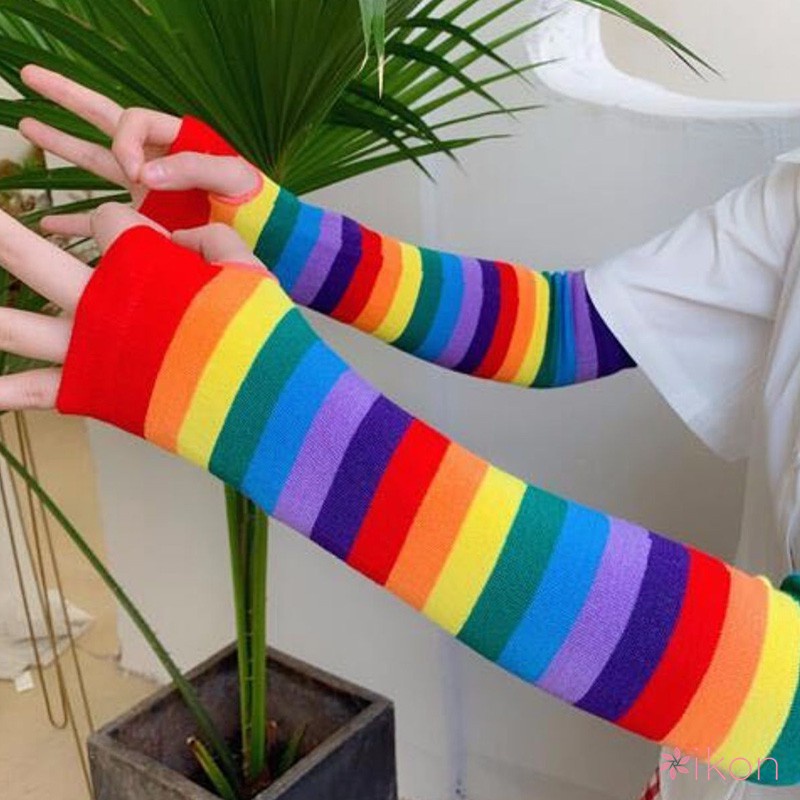 ปลอกแขน ป้องกันแสงแดด ลายทางน่ารัก สีรุ้ง สีแคนดี้