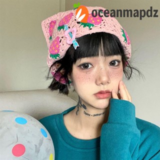 OCEANMAPDZ ผ้าพันคอ ผ้าถักโครเชต์ ทรงสามเหลี่ยม ลายเชอร์รี่ สตรอเบอร์รี่น่ารัก