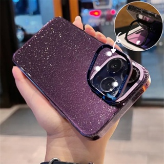 เคสโทรศัพท์มือถือแบบใส แต่งกลิตเตอร์ พร้อมขาตั้ง หรูหรา สําหรับ iPhone 12 13 14 Pro Max 12 13 14 Pro Max