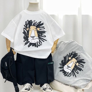 【Boys Tshirt】เสื้อยืดแขนสั้น ผ้าฝ้าย ทรงหลวม พิมพ์ลาย สไตล์เกาหลี สําหรับเด็กผู้ชาย (1-14 ปี)