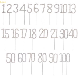 Love ป้ายตัวเลข ประดับเพชรเทียม สีเงิน 45 มม. สําหรับตกแต่งเค้กวันเกิด งานแต่งงาน