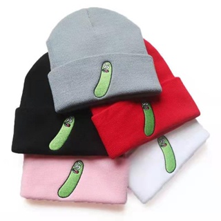 หมวกบีนนี่ ผ้าถัก ปักลายการ์ตูน Rick Morty Beanie Cucumber ตลก