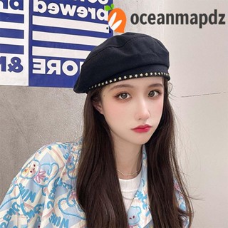 OCEANMAPDZ หมวกเบเร่ต์ ลายดาว ให้ความอบอุ่น เข้ากับทุกการแต่งกาย แฟชั่นฤดูหนาว สไตล์อังกฤษ สําหรับผู้หญิง