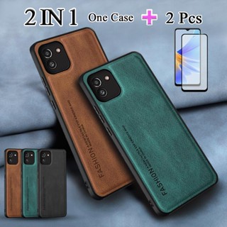 2 IN 1 เคสโทรศัพท์หนัง เซรามิก ทรงโค้ง พร้อมฟิล์มกันรอยหน้าจอ หรูหรา สําหรับ Samsung Galaxy A03