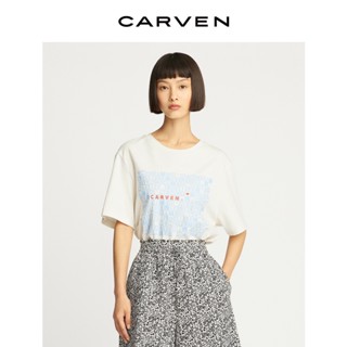 Carven Kafen เสื้อยืดแขนสั้น ผ้าฝ้าย พิมพ์ลายตัวอักษร ทรงหลวม แฟชั่นฤดูใบไม้ผลิ และฤดูร้อน สําหรับผู้หญิง