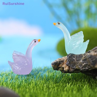 Ruisurshine ใหม่ ตุ๊กตาเรซิ่น รูปหงส์น่ารัก ขนาดเล็ก สําหรับตกแต่งสวนขวด 2 ชิ้น