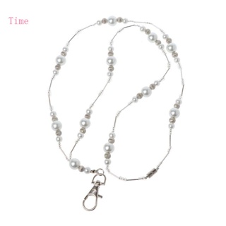 Time Hidden Hollow Beads White Pearls Beaded Lanyard ID Badge Holder จี้สร้อยคอ