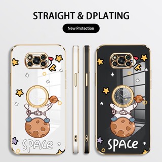 เคสโทรศัพท์มือถือ ซิลิโคนนุ่ม ลายนักบินอวกาศ NASA พร้อมแหวนขาตั้ง สําหรับ Xiaomi POCO X3 X3 Pro Nfc M3 F3 F4 5G Redmi K40s K40