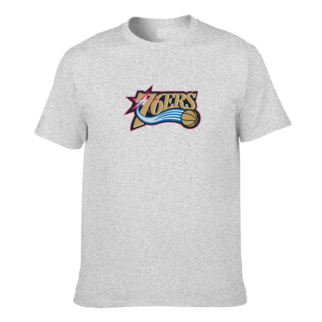 เสื้อยืด NBA Philadelphia 76ers ผู้ชาย T เสื้อรอบคอความเรียบง่าย Cal ผ้าฝ้ายด้านบนเสื้อยืดแฟชั่นเย็น