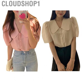 Cloudshop1 Women Button Up Shirt  s Breathable Skin Friendly Doll Collar Simple Stylish for Office