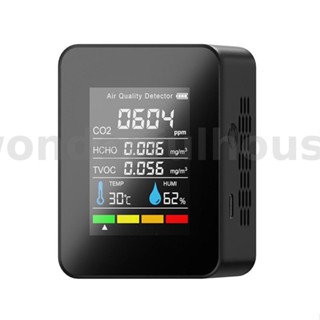 Wonderfulhouse 5 In1 เครื่องทดสอบอุณหภูมิ และความชื้น CO2 TVOC HCHO หน้าจอ LCD ดิจิทัล