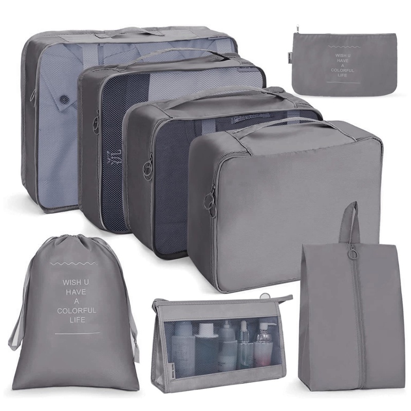 8 ชิ้น Travel Organizer ชุดกระเป๋ากันน้ําพับได้กระเป๋าเก็บกระเป๋าเดินทางชุดกระเป๋าเดินทาง
