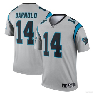 Qy NFL เสื้อกีฬาแขนสั้น ลายทีมฟุตบอล Carolina Panthers Jersey Sam Darnold No.14 สีเงิน พลัสไซซ์