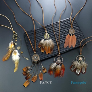 Fancy สร้อยคอโชคเกอร์ จี้ขนนก โครงกระดูก ประดับพู่ สไตล์โบฮีเมียน โบโฮ เครื่องประดับสําหรับผู้หญิง