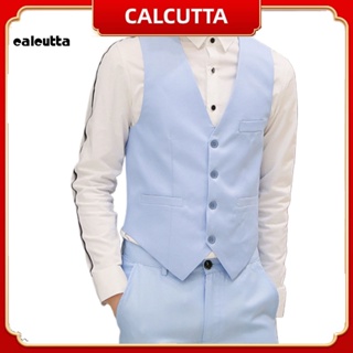 [calcutta] เสื้อกั๊ก คอวี กระดุมแถวเดียว สีพื้น เป็นทางการ เหมาะกับฤดูใบไม้ร่วง สําหรับผู้ชาย งานแต่งงาน