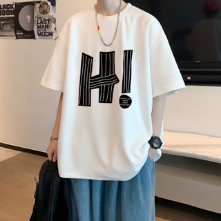 เสื้อยืดแขนสั้น พิมพ์ลายตัวอักษร ทรงหลวม อินเทรนด์สําหรับผู้ชาย