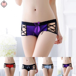 Women Sexy Sheer Mesh Hollow Thongs Lingerie Bow Tie Comfortable Panties