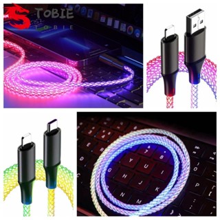 Tobie สายชาร์จโทรศัพท์มือถือ RGB 66W 6A RGB Type C 3 IN 1 Type C Micro USB ชาร์จเร็ว หลากสี