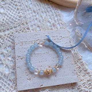 [Aquamarine] สร้อยข้อมือคริสตัลธรรมชาติ สีฟ้า ระดับไฮเอนด์ เหมาะกับของขวัญวันเกิด สําหรับผู้หญิง