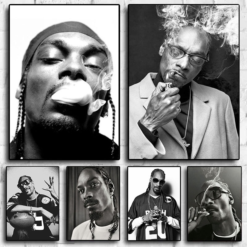 Gangster Rap เพลงนักร้องผ้าใบภาพวาด Snoop Dogg Hip Hop Rapper โปสเตอร์สีดําและสีขาว Wall Art พิมพ์ภาพตกแต่งบ้าน