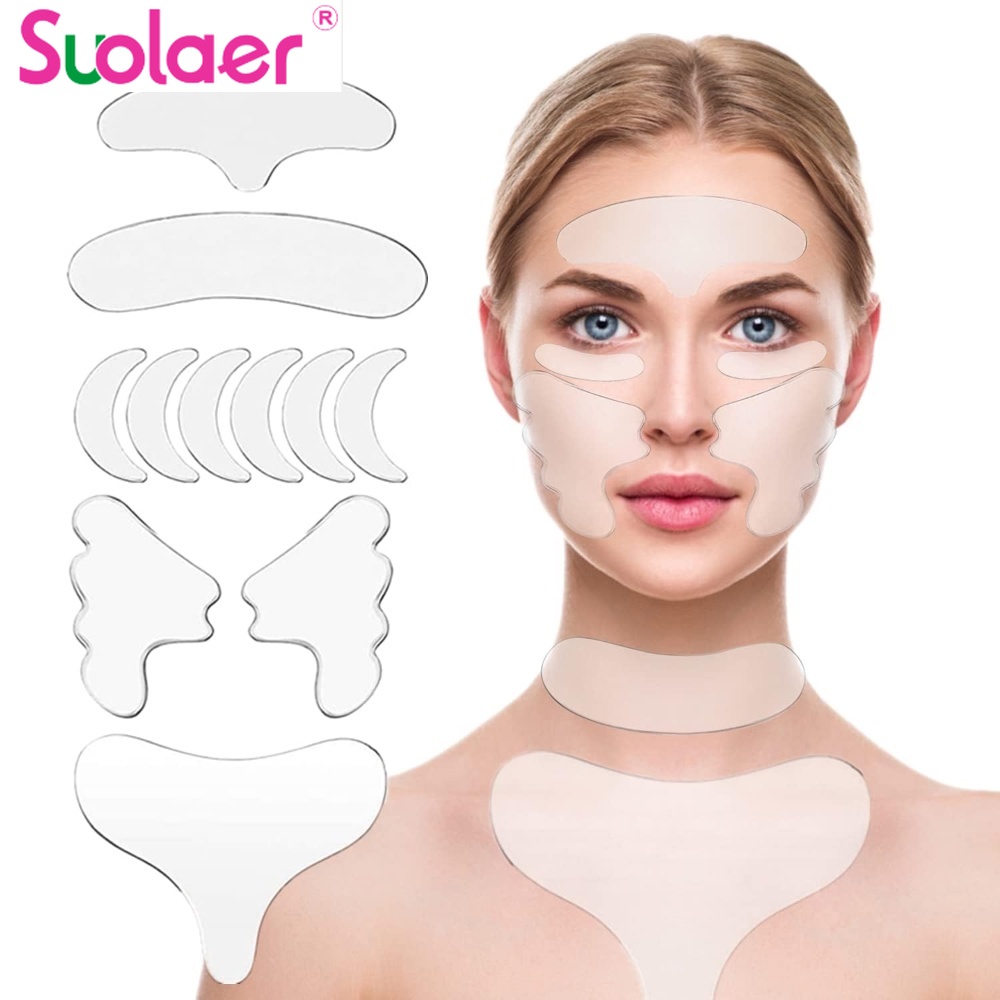 Suolaer 11 ชิ ้ นนํามาใช ้ ใหม ่ ซิลิโคนแพทช ์ Face หน ้ าผากคอ Eye สติกเกอร ์ Skin Care Patch