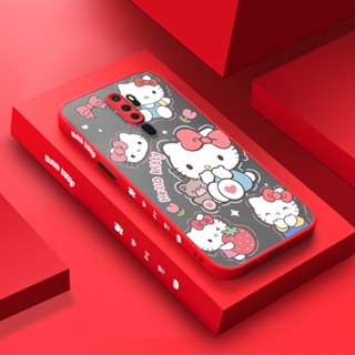 สําหรับ OPPO A5 2020 A9 2020 เคสการ์ตูน Hello Kitty บาง ด้าน สี่เหลี่ยม ขอบ ดีไซน์ใหม่ กันกระแทก ฝ้า ใส เคสโทรศัพท์แข็ง