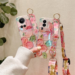 ใหม่ เคสโทรศัพท์มือถือนิ่ม ลายดอกไม้ ประดับกลิตเตอร์ พลอยเทียม พร้อมสายคล้องยาว สําหรับ OPPO Reno10 Pro+ Plus 5G Reno 10 Reno10Pro+ OPPO A78 NFC 4G 2023